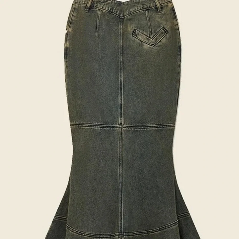 House of Sunny Tulip Mermaid Denim Maxi Skirt Size 6 Acid Wash Boho Skirt NWT